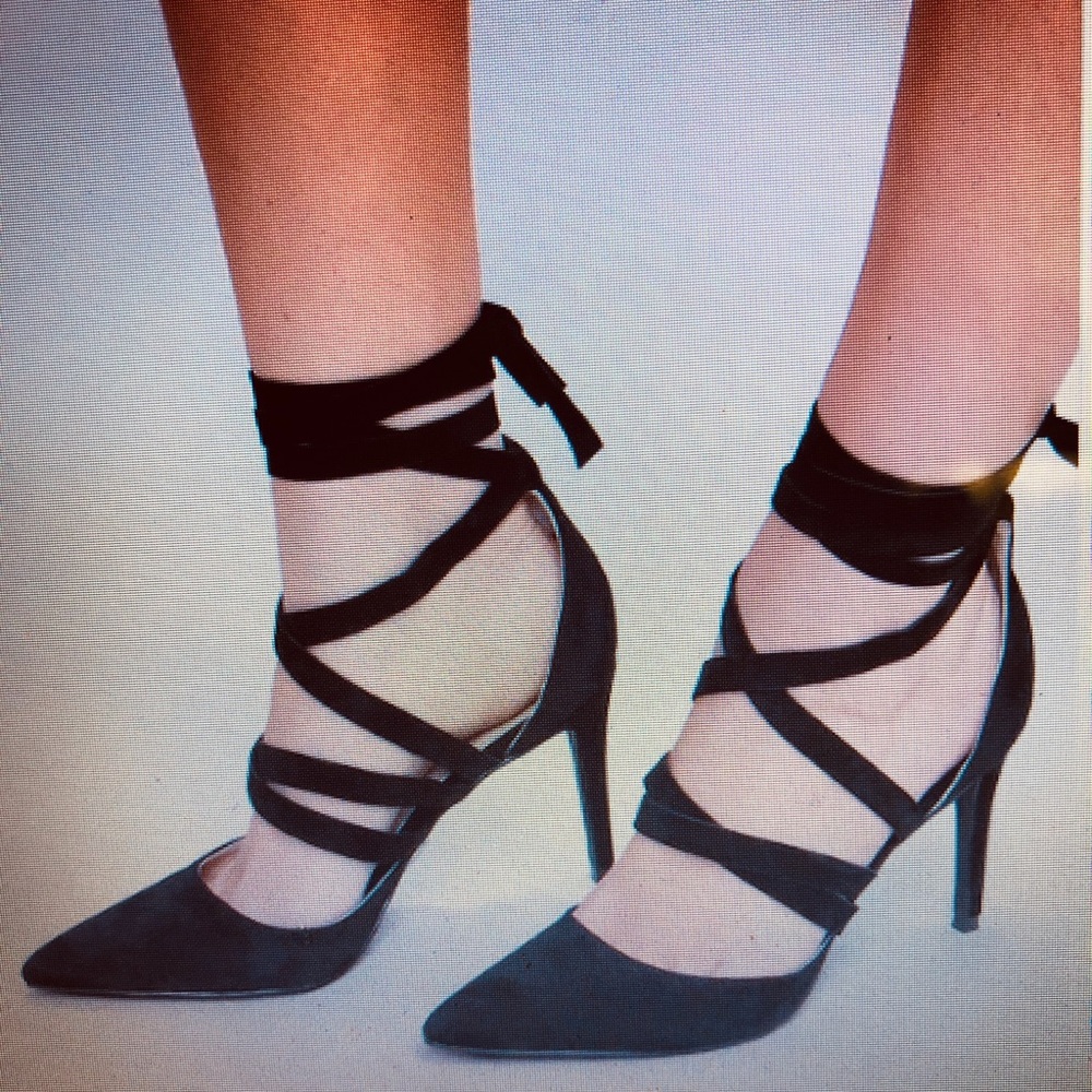 Lulus Kennedy black suede lace up heels size 6.5